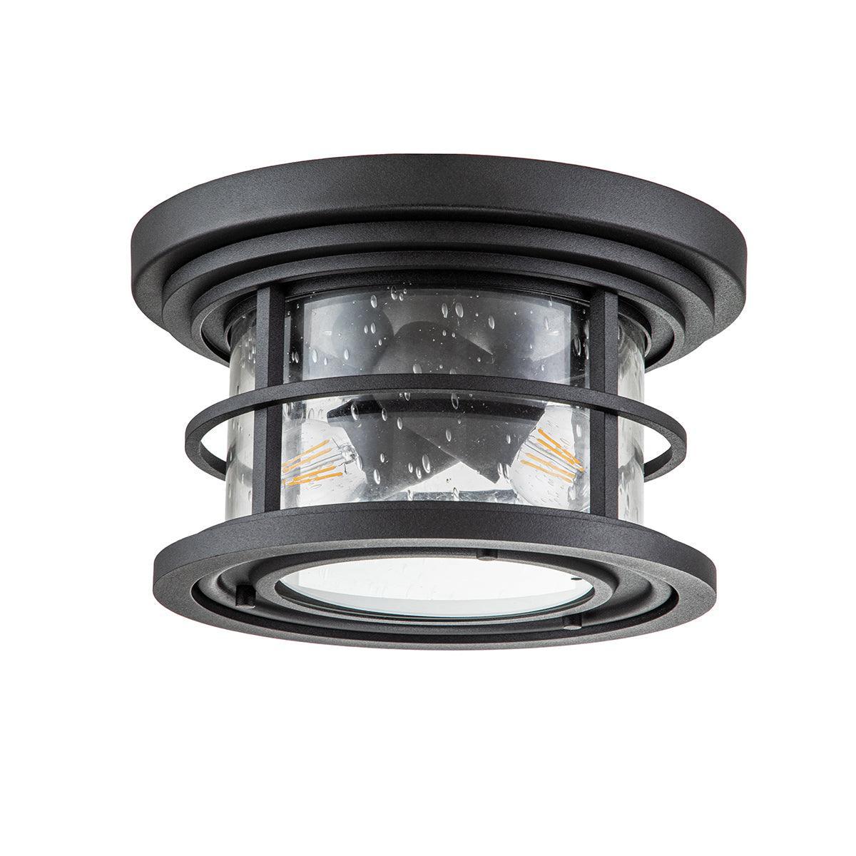 feiss lighthouse 2 light black outdoor flush mount Close Up LED Bulb