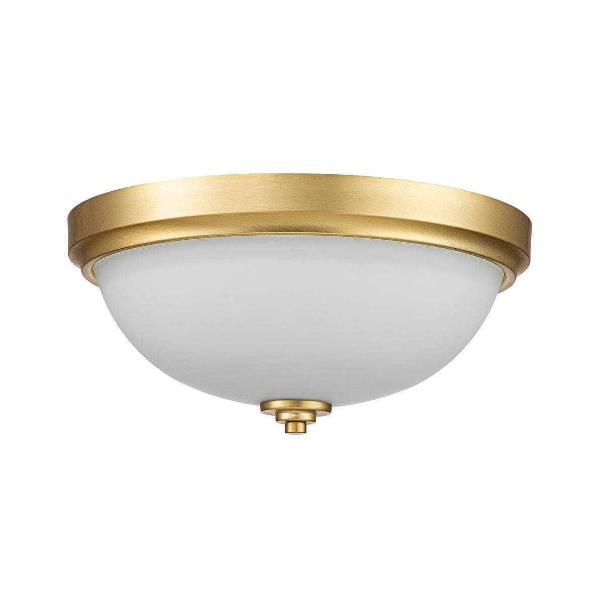 feiss malibu 2 light brushed brass bathroom ceiling flush Close Up LED Bulb