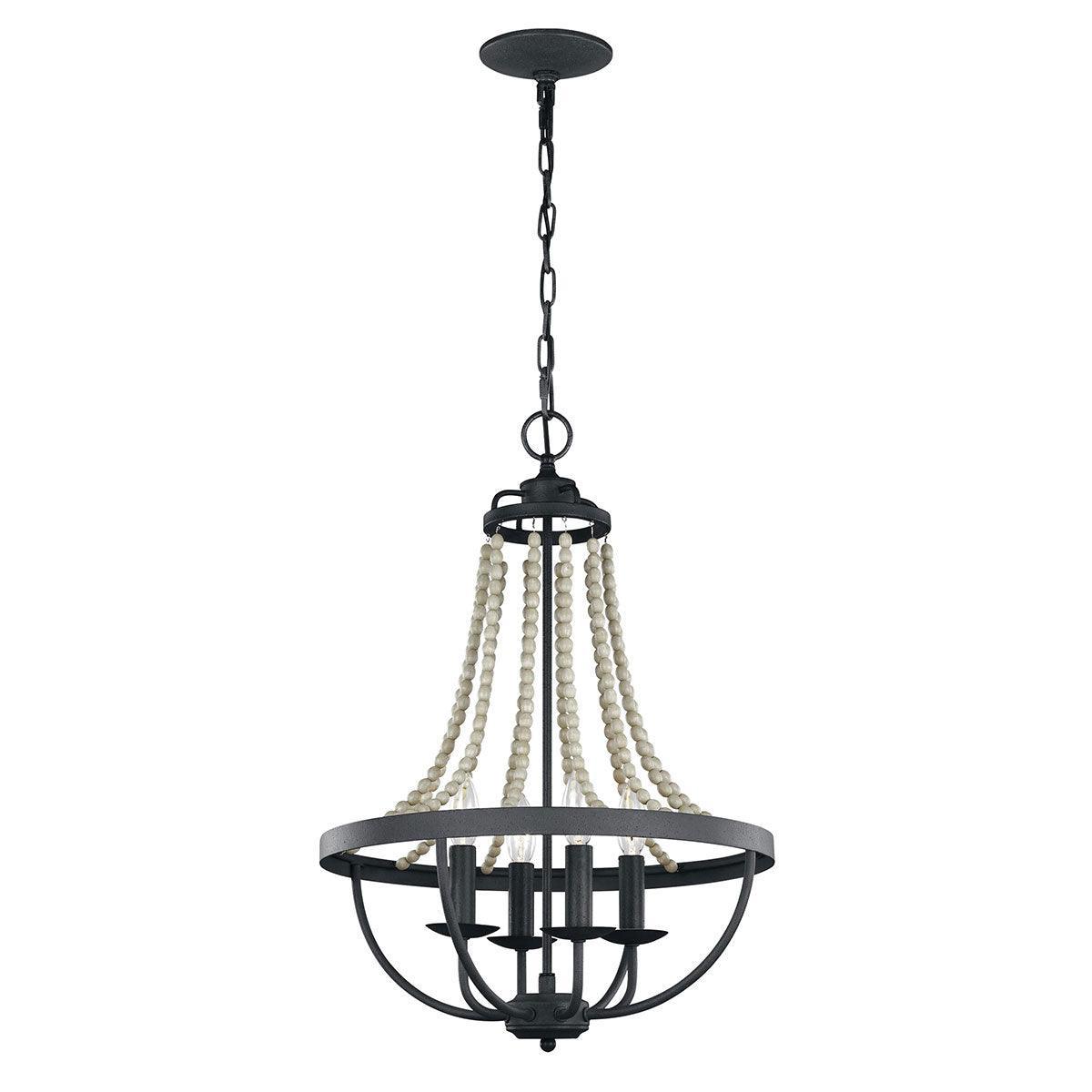 Feiss Nori 4 Light Zinc & Wood Bead Chandelier-Elstead Lighting-1-Tiffany Lighting Direct