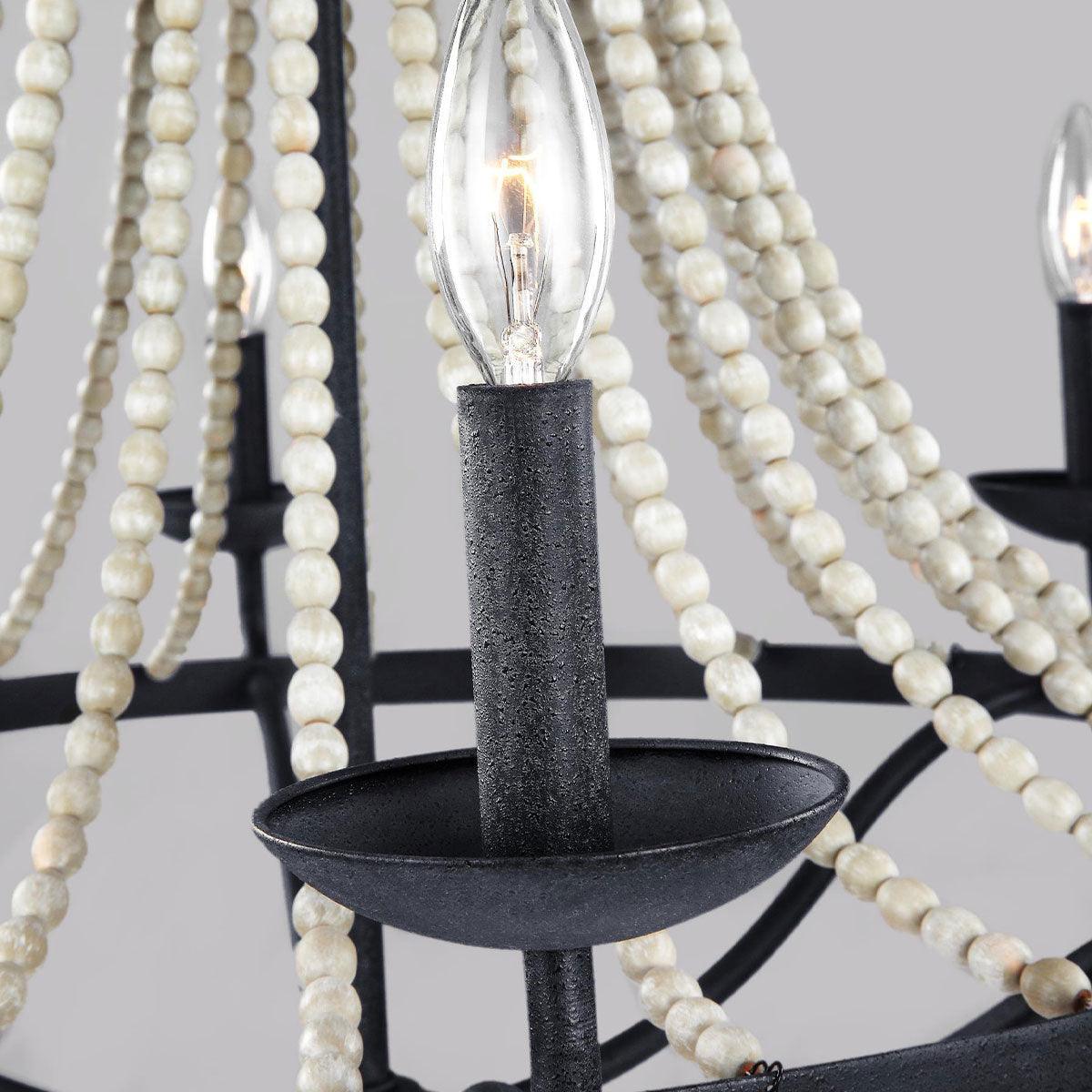 Feiss Nori 6 Light Zinc & Grey Beaded Chandelier-Elstead Lighting-2-Tiffany Lighting Direct