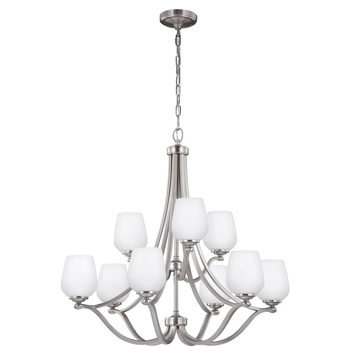 Feiss Vintner 9 Light Chandelier Ceiling Light - Satin Nickel-Elstead Lighting-1-Tiffany Lighting Direct