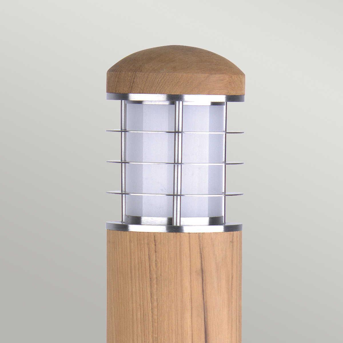 elstead poole stainless steel and teak bollard light Detailed Close Up