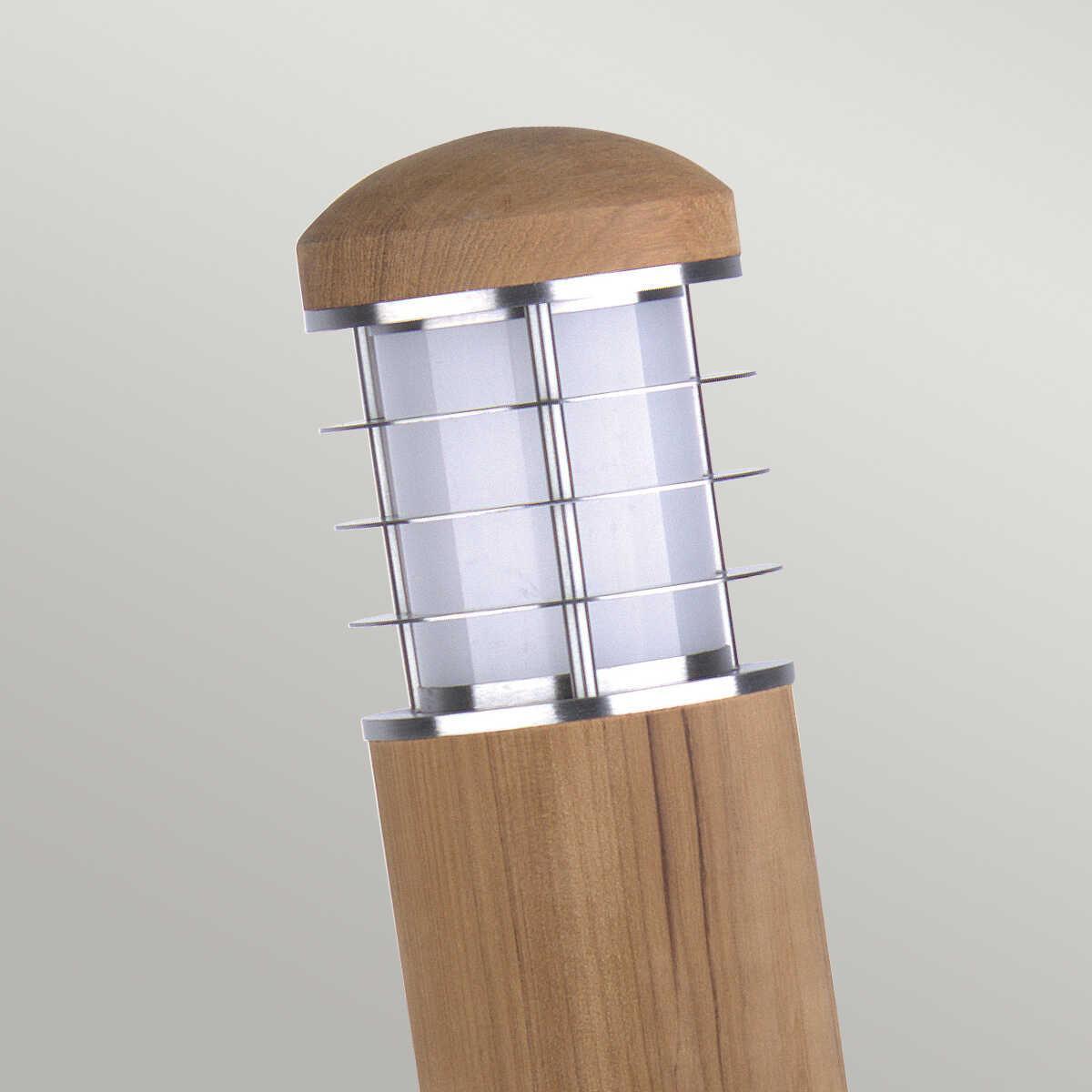 elstead poole stainless steel and teak mini bollard light Detailed Close Up
