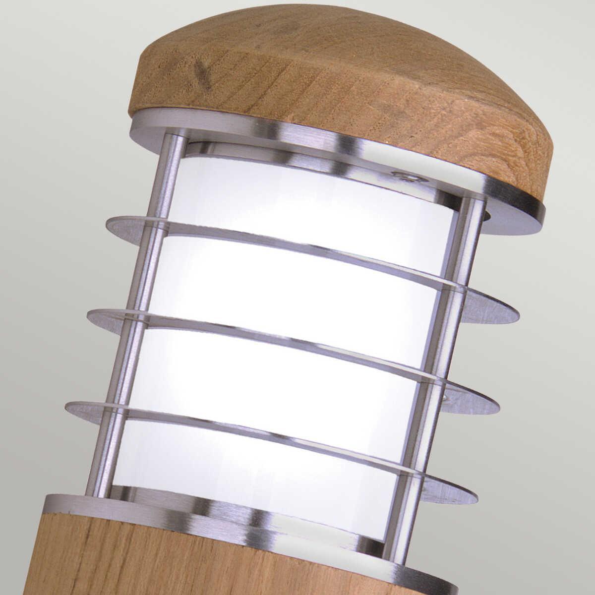 elstead poole stainless steel and teak outdoor wall light Detailed Close Up