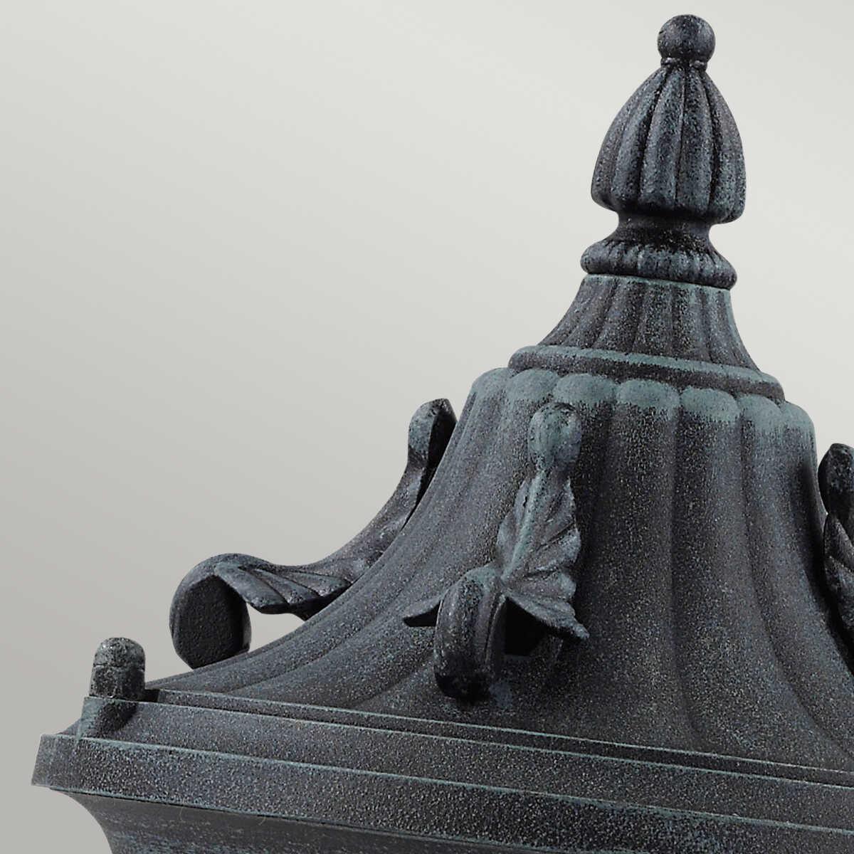 elstead elkstone verdigris finish outdoor pedestal lantern Detailed Close Up