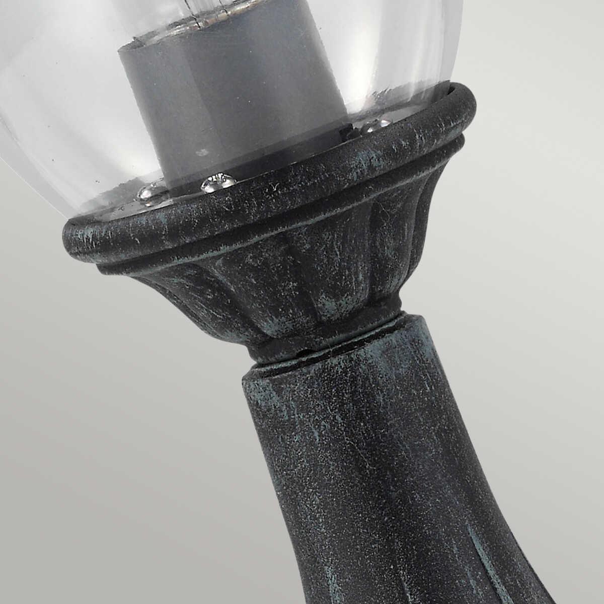 elstead elkstone verdigris finish outdoor pedestal lantern Close Up LED Bulb
