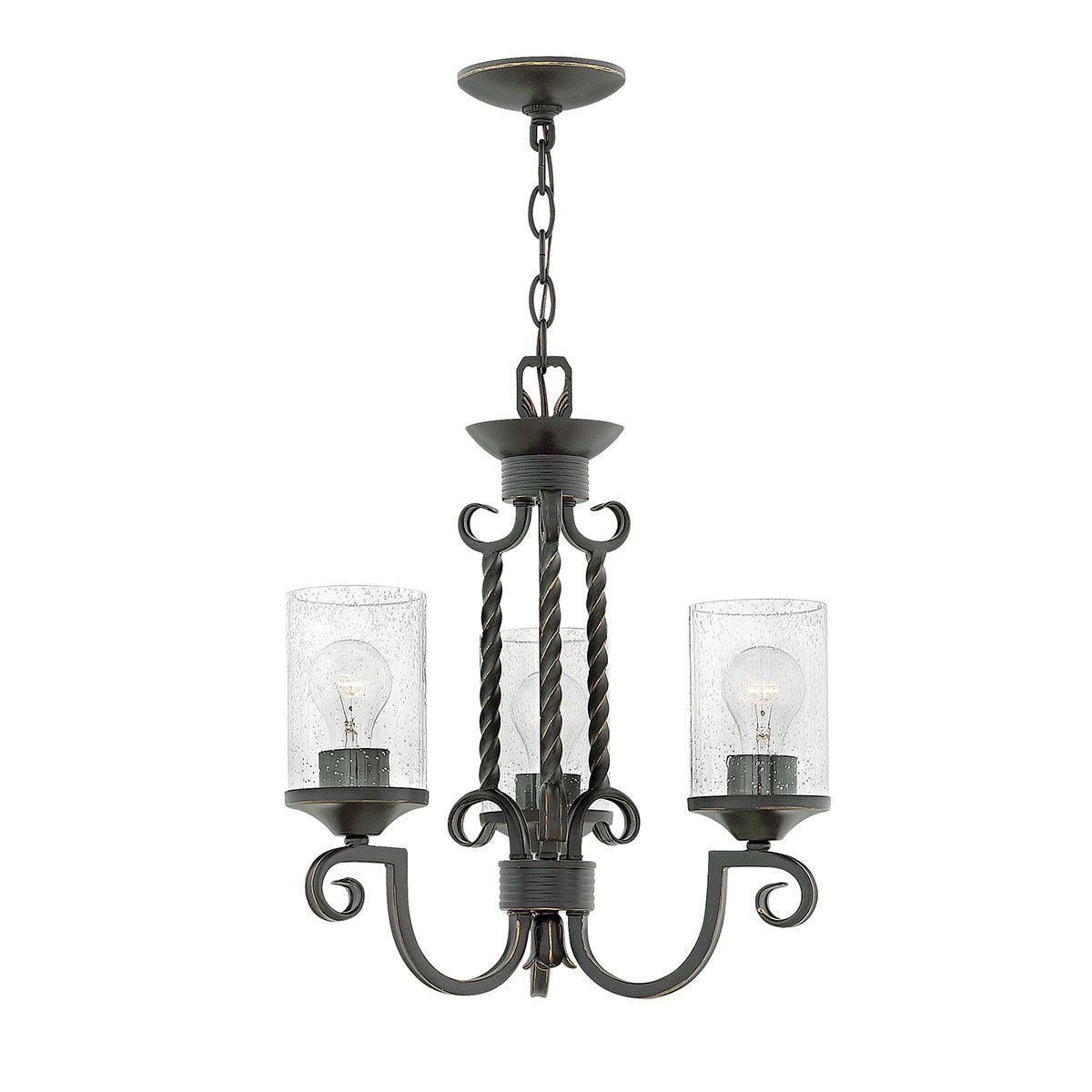 Hinkley Casa 3 Light Black Chandelier - Glass Shades-Elstead Lighting-1-Tiffany Lighting Direct
