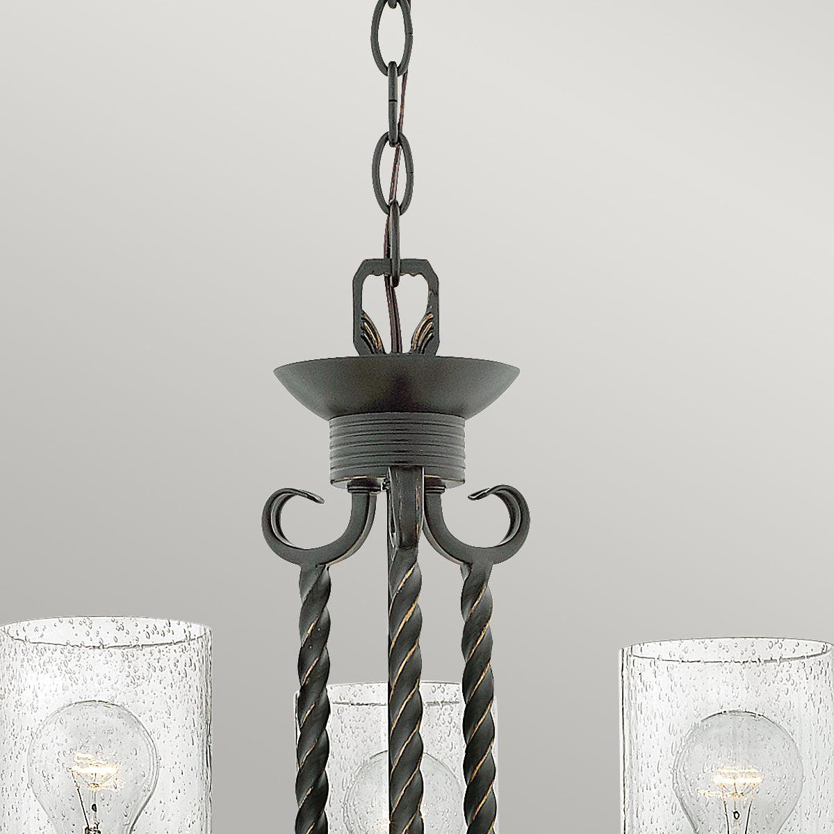 Hinkley Casa 3 Light Black Chandelier - Glass Shades-Elstead Lighting-2-Tiffany Lighting Direct