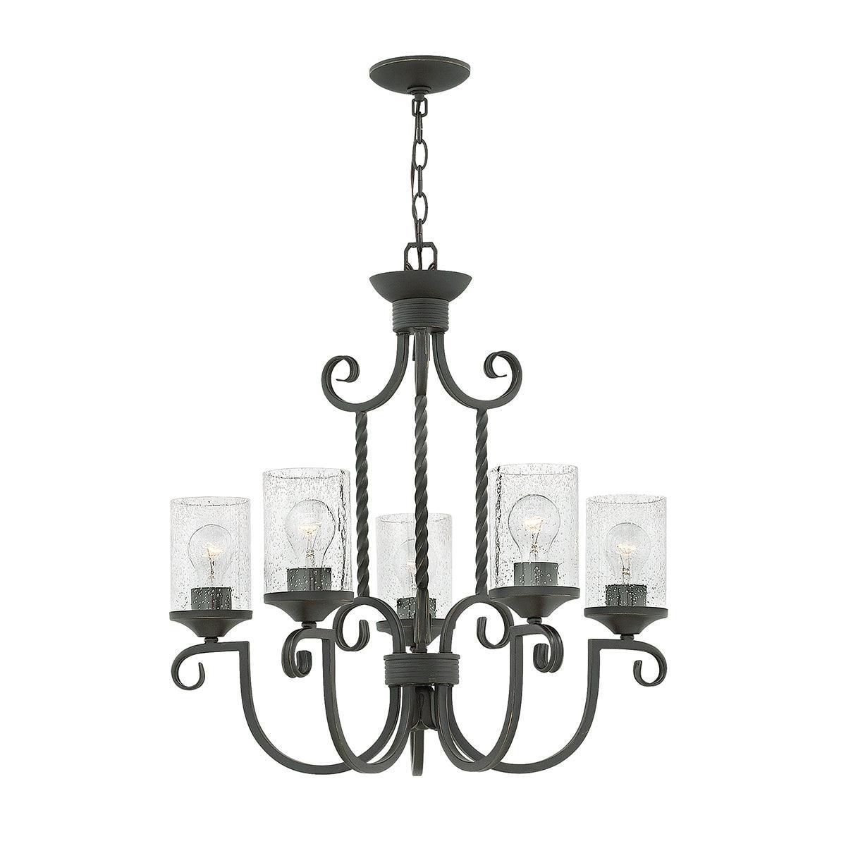 Hinkley Casa 5 Light Black Chandelier - Clear Glass Shades-Elstead Lighting-1-Tiffany Lighting Direct