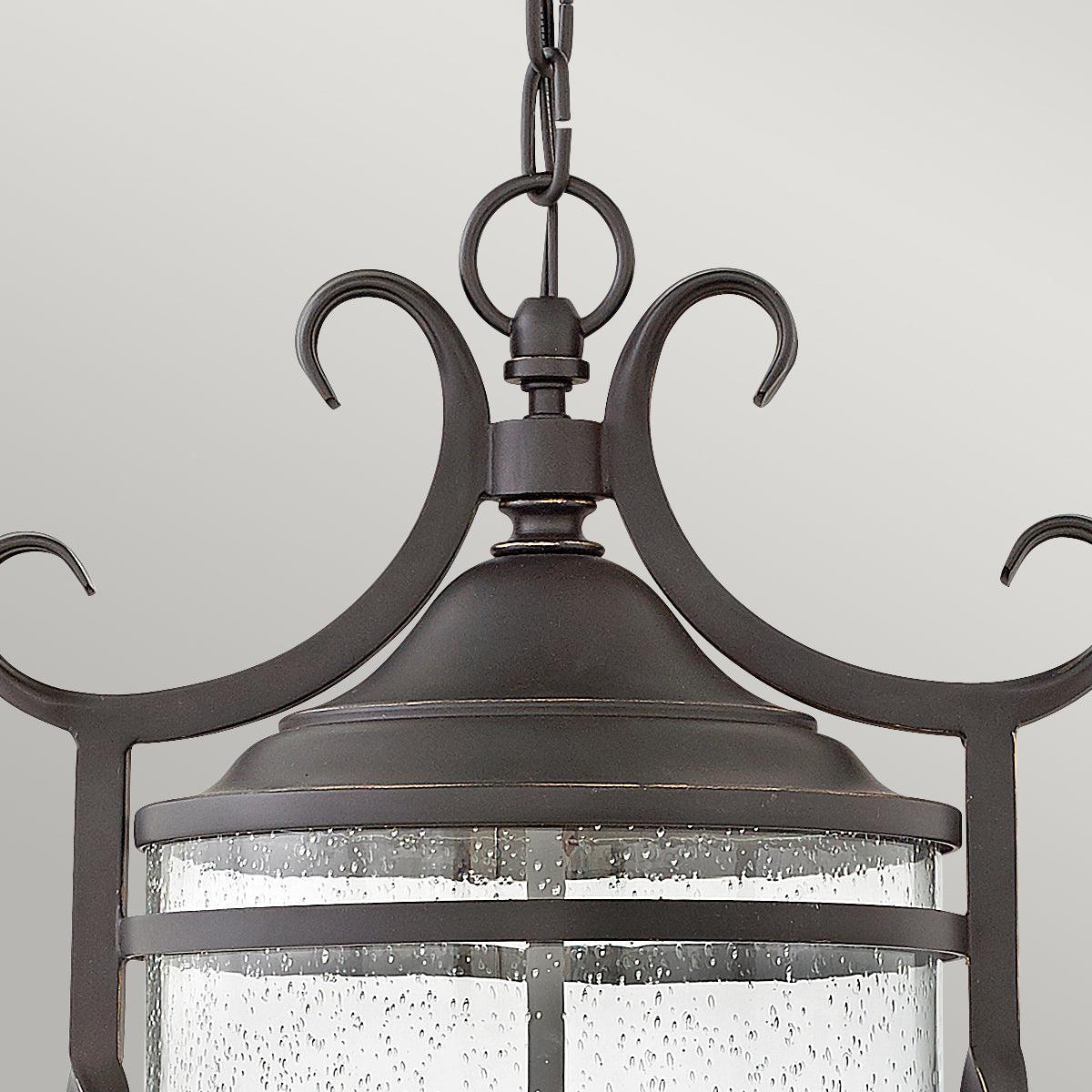 hinkley casa 3 light black outdoor ceiling chain lantern Close Up