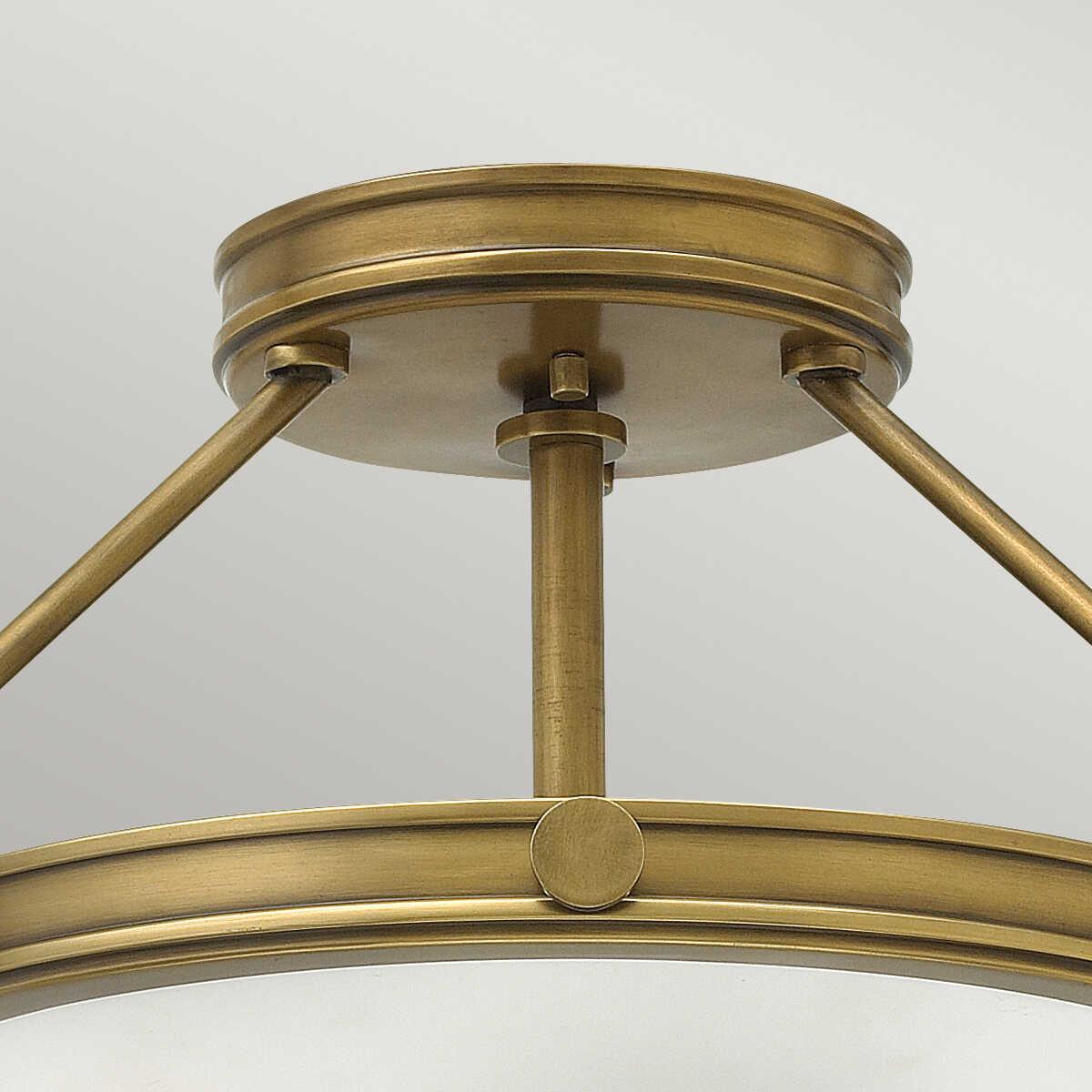 Hinkley Collier 3 Light Semi-Flush Brass Ceiling Light Living room close up