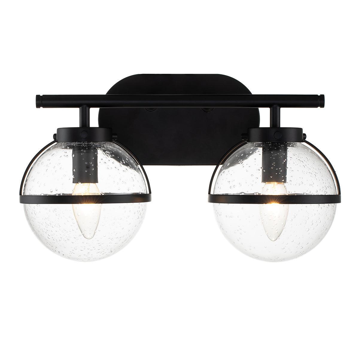 hinkley hollis 2 light black seeded glass bathroom wall light