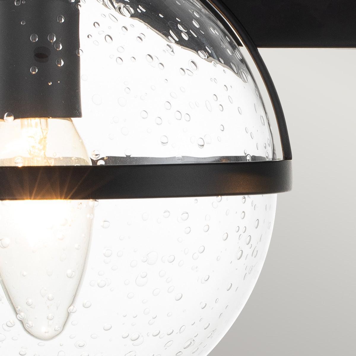 hinkley hollis 2 light black seeded glass bathroom wall light Detailed Close Up