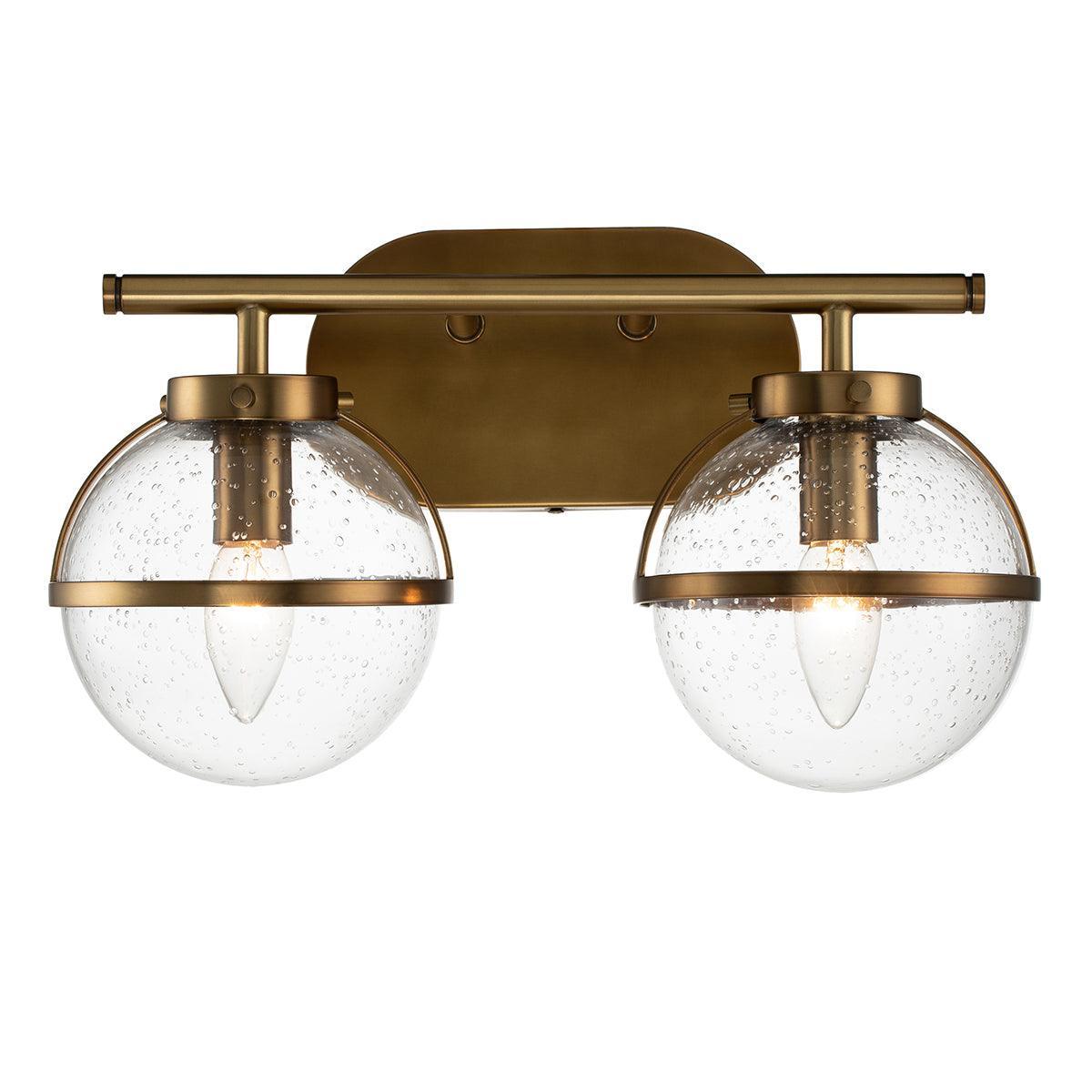 Hinkley Hollis 2 Light Brass Seeded Glass Bathroom Wall Light image 1