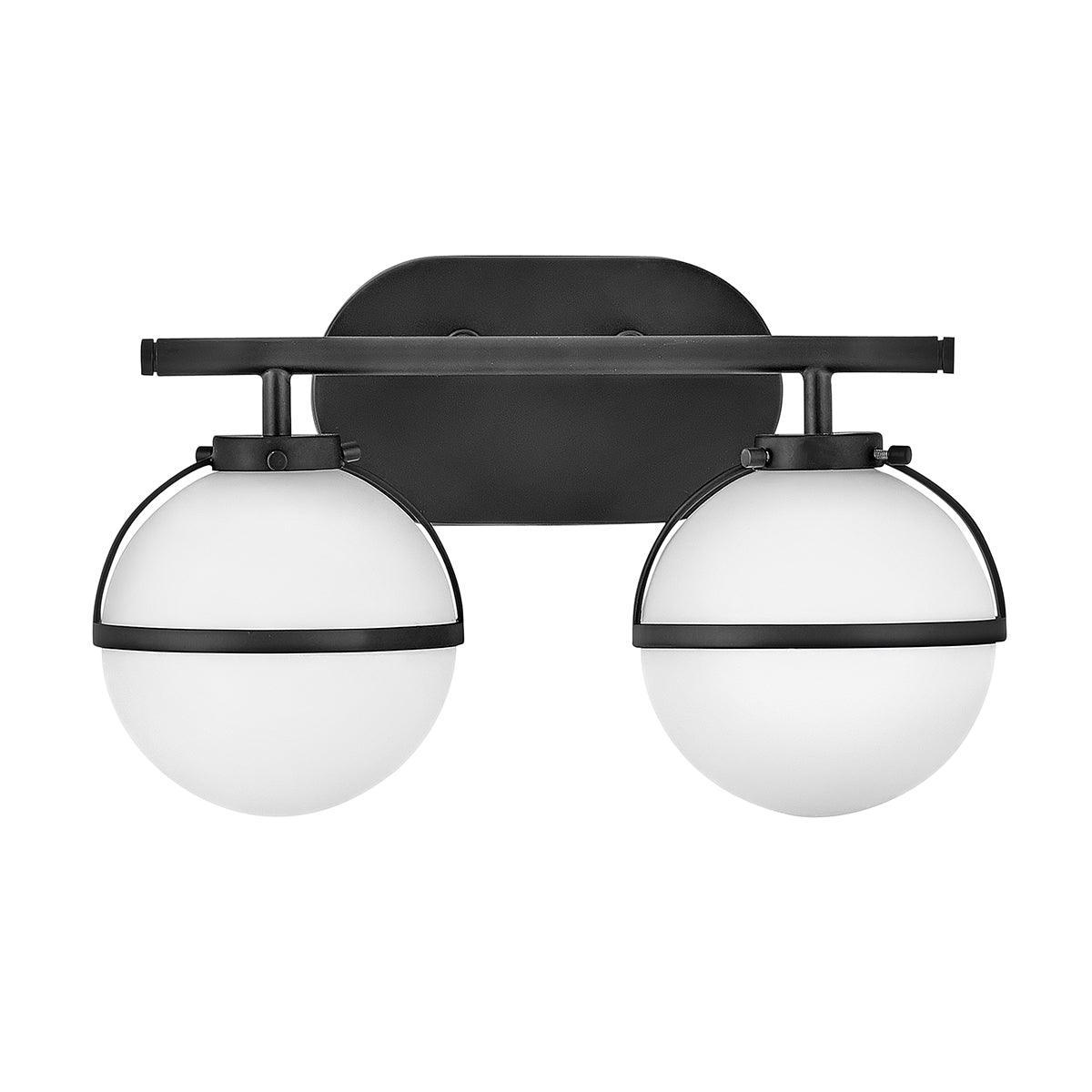 hinkley hollis 2 light black opal glass bathroom wall light