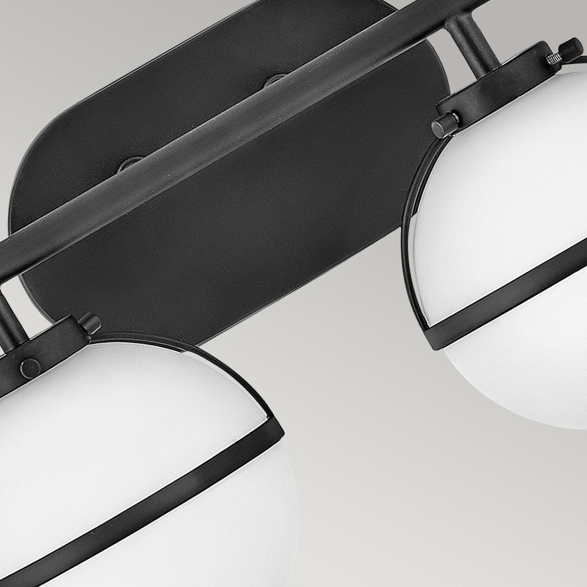 hinkley hollis 2 light black opal glass bathroom wall light Detailed Close Up