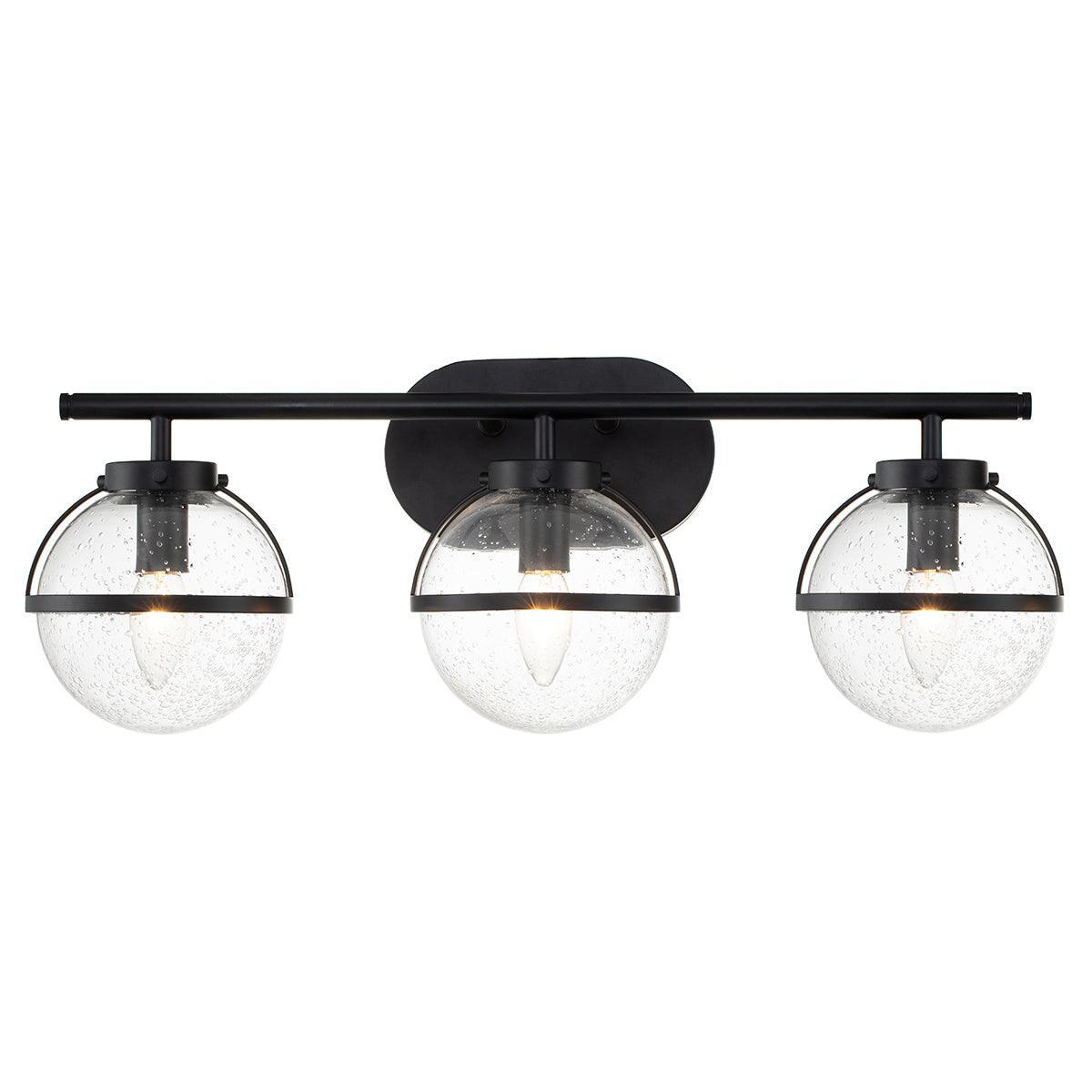 hinkley hollis 3 light black seeded glass bathroom wall light