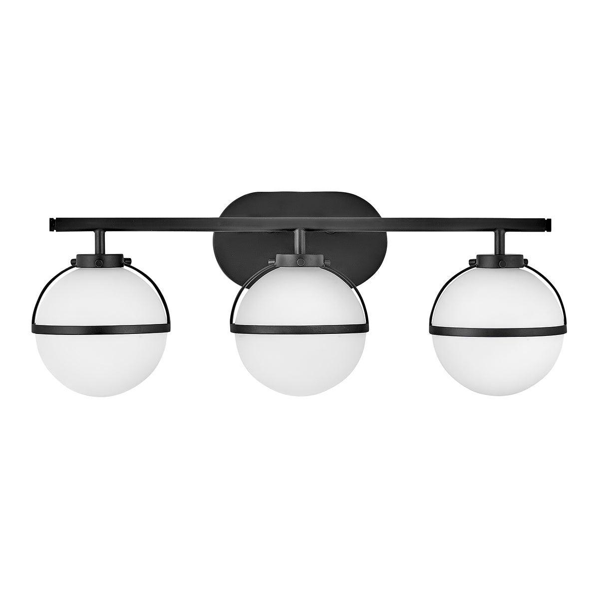 hinkley hollis 3 light black opal glass bathroom wall light