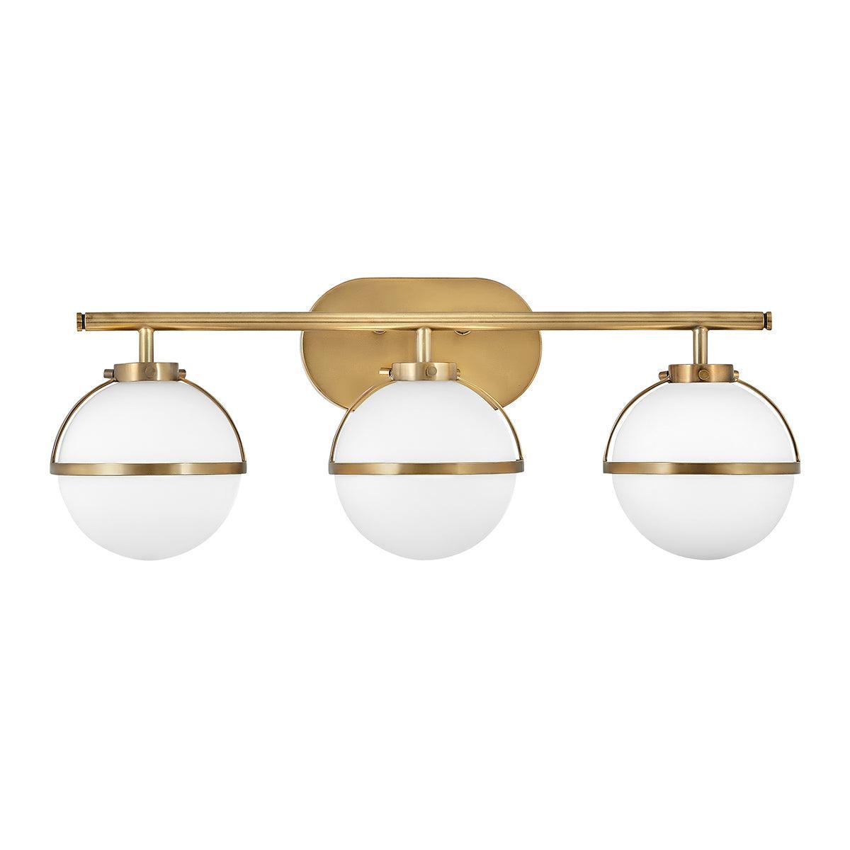 hinkley hollis 3 light brass opal glass bathroom wall light