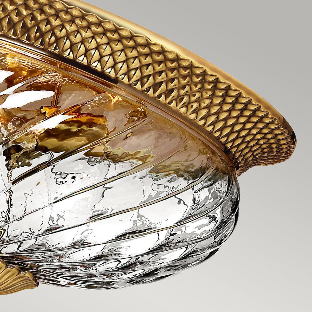 Hinkley Plantation 3 Light Brass Flush Mount Living room close up