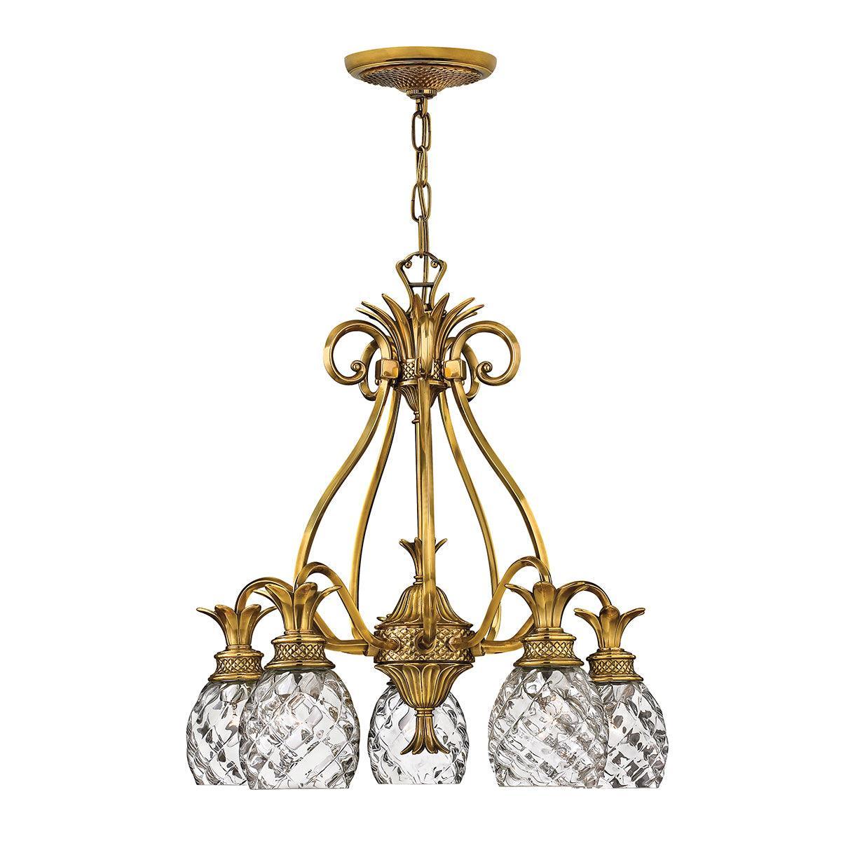 Hinkley Plantation 5 Light Brass Chandelier - Pineapple Shades-Elstead Lighting-1-Tiffany Lighting Direct