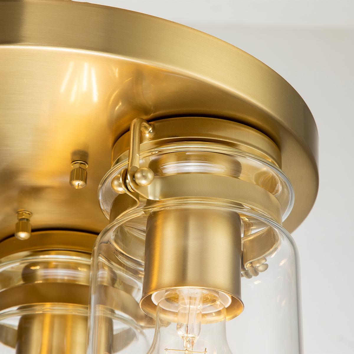 Kichler Brindley 3 Light Brass Flush Mount Living room close up