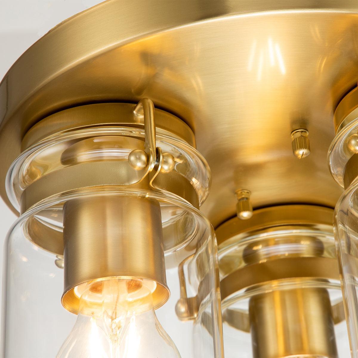 Kichler Brindley 3 Light Brass Flush Mount Hallway close up