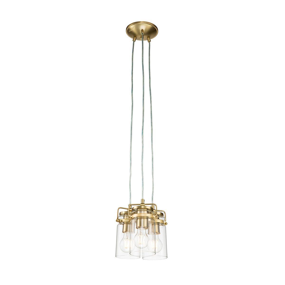 Kichler Brindley 3 Light Brass Pendant - Clear Glass Shades-Ceiling Pendant Lights-Elstead Lighting-1-Tiffany Lighting Direct