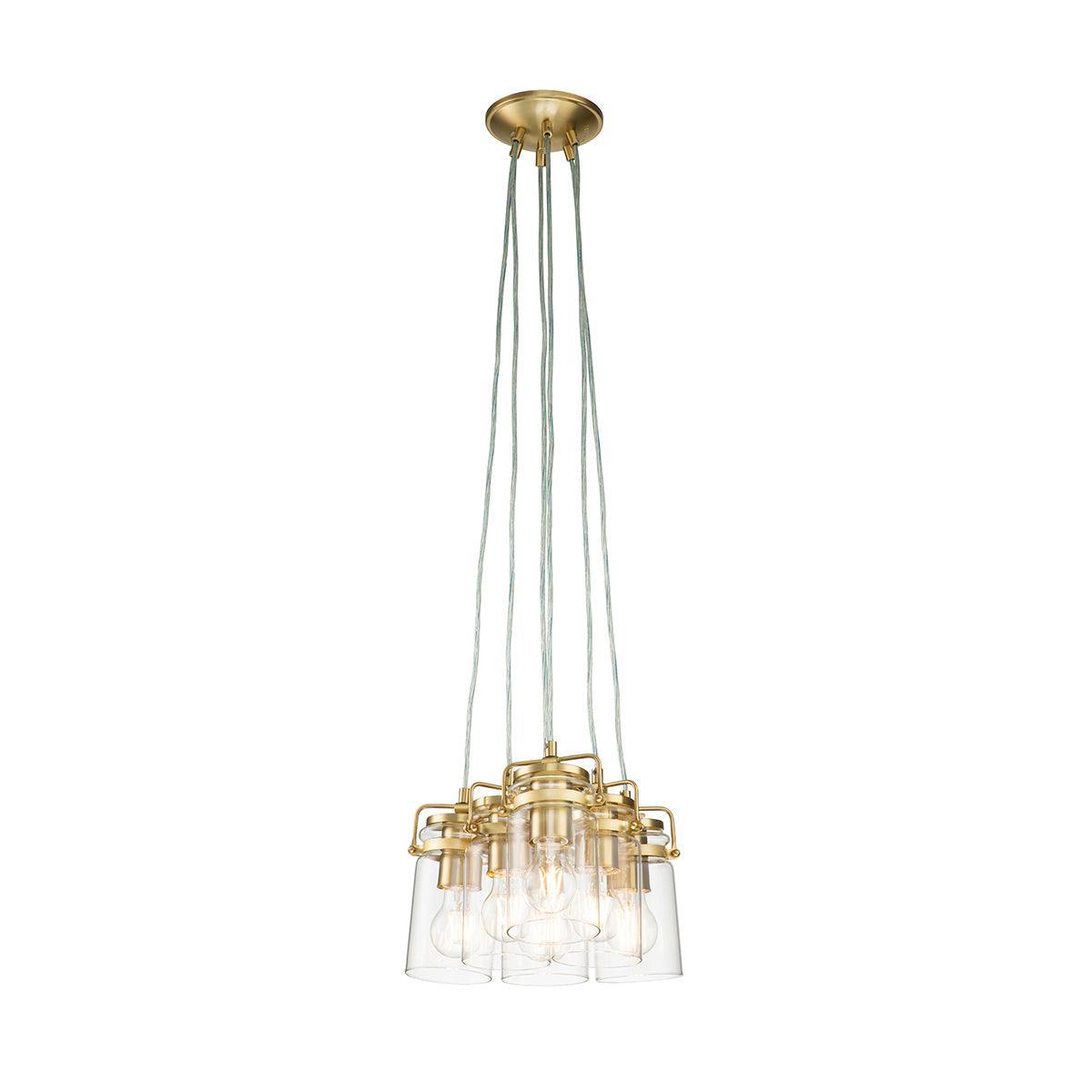 Kichler Brindley 6 Light Brass Pendant - Clear Glass Shades-Ceiling Pendant Lights-Elstead Lighting-1-Tiffany Lighting Direct