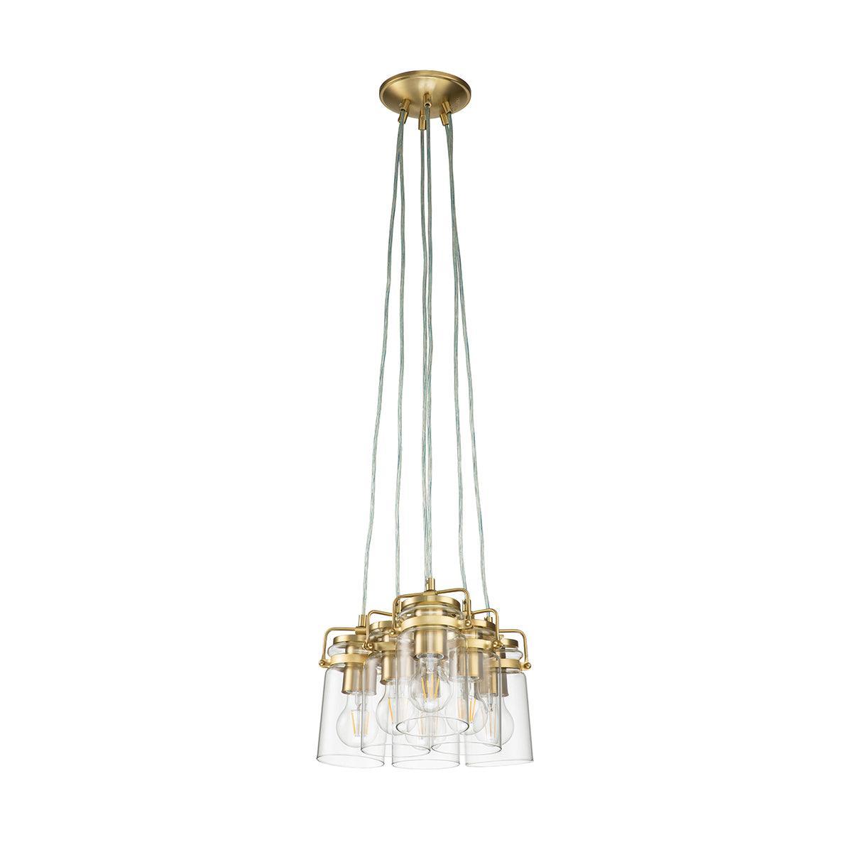 Kichler Brindley 6 Light Brass Pendant - Clear Glass Shades-Ceiling Pendant Lights-Elstead Lighting-4-Tiffany Lighting Direct