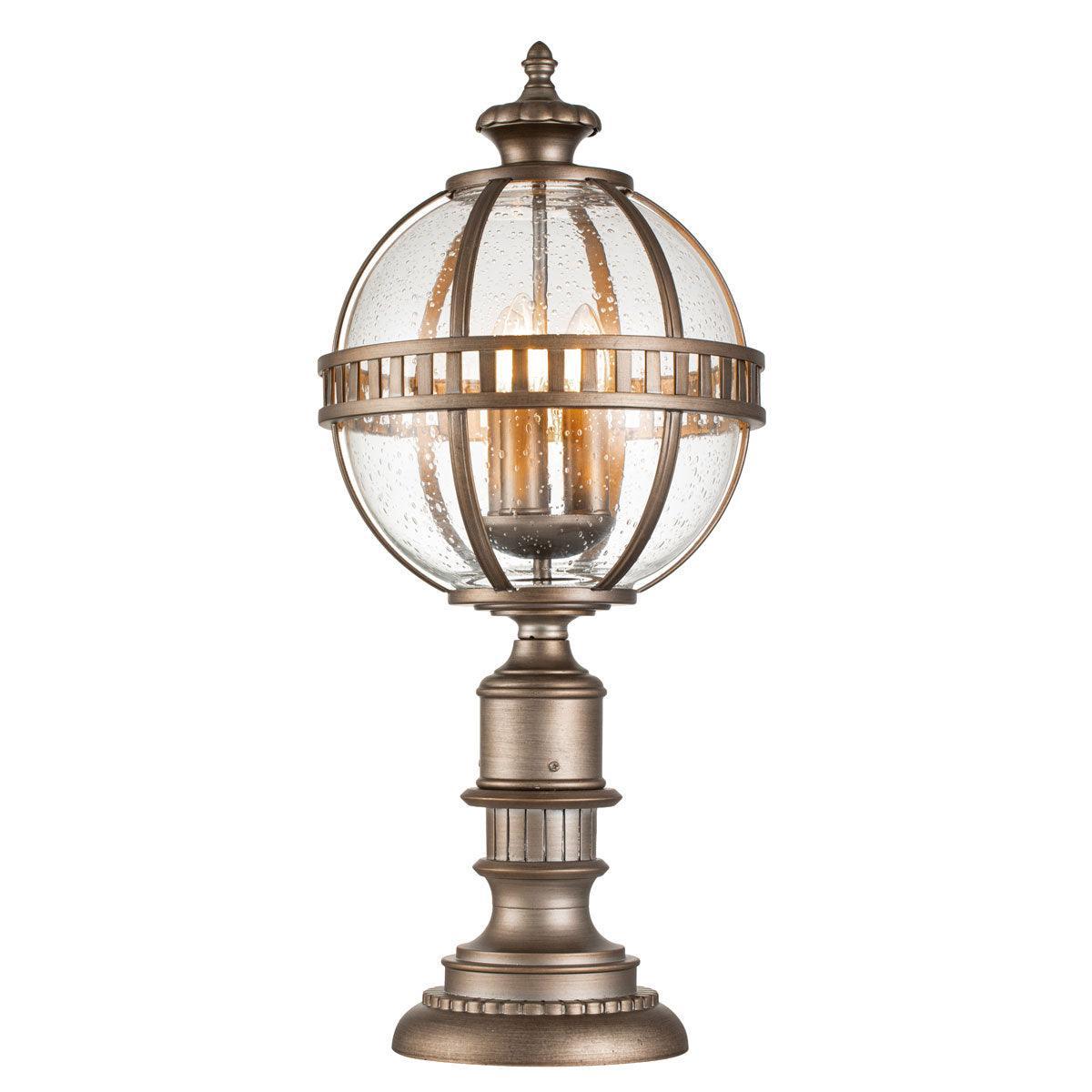 kichler halleron 3 light bronze outdoor pedestal lantern