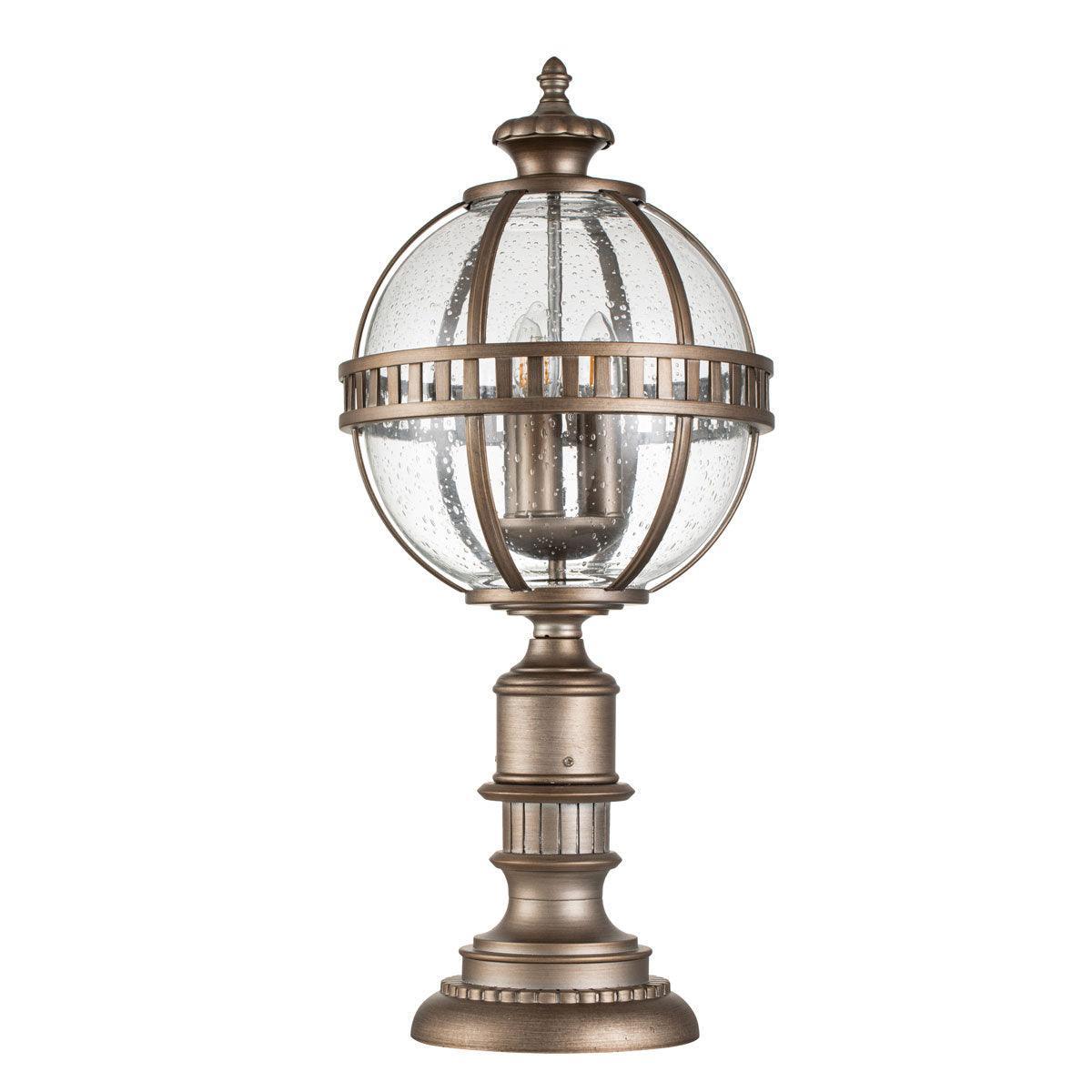 kichler halleron 3 light bronze outdoor pedestal lantern Living Room Close Up