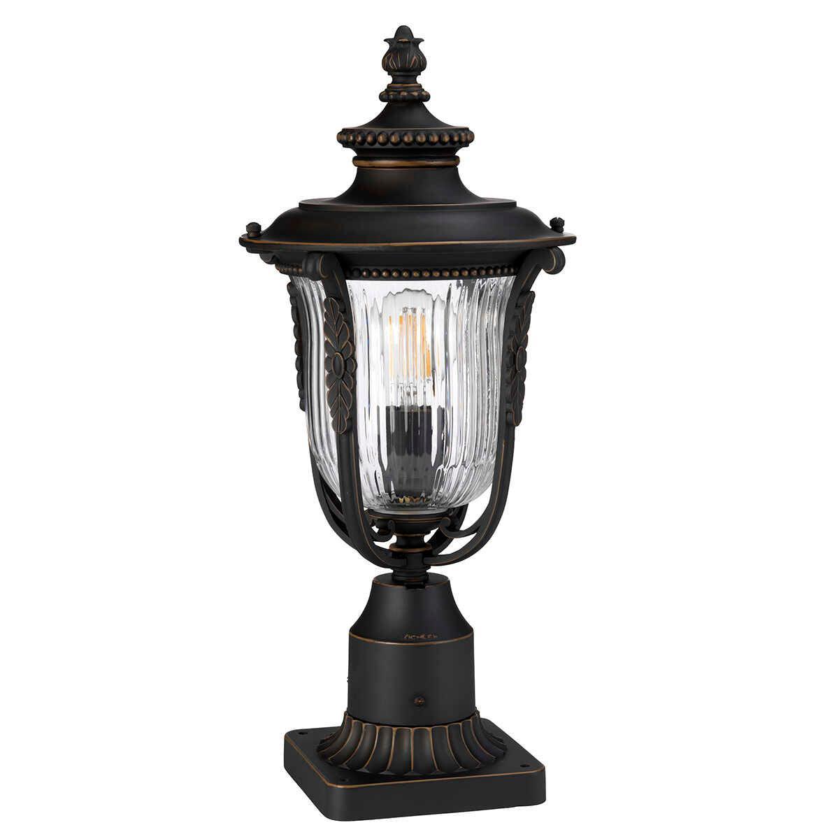 elstead luverne rubbed bronze finish outdoor pedestal lantern Other Close Up