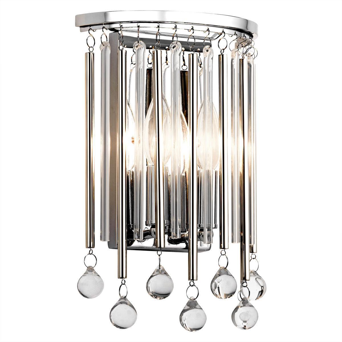 kichler piper 2 light chrome wall light glass rods drops IP rating image