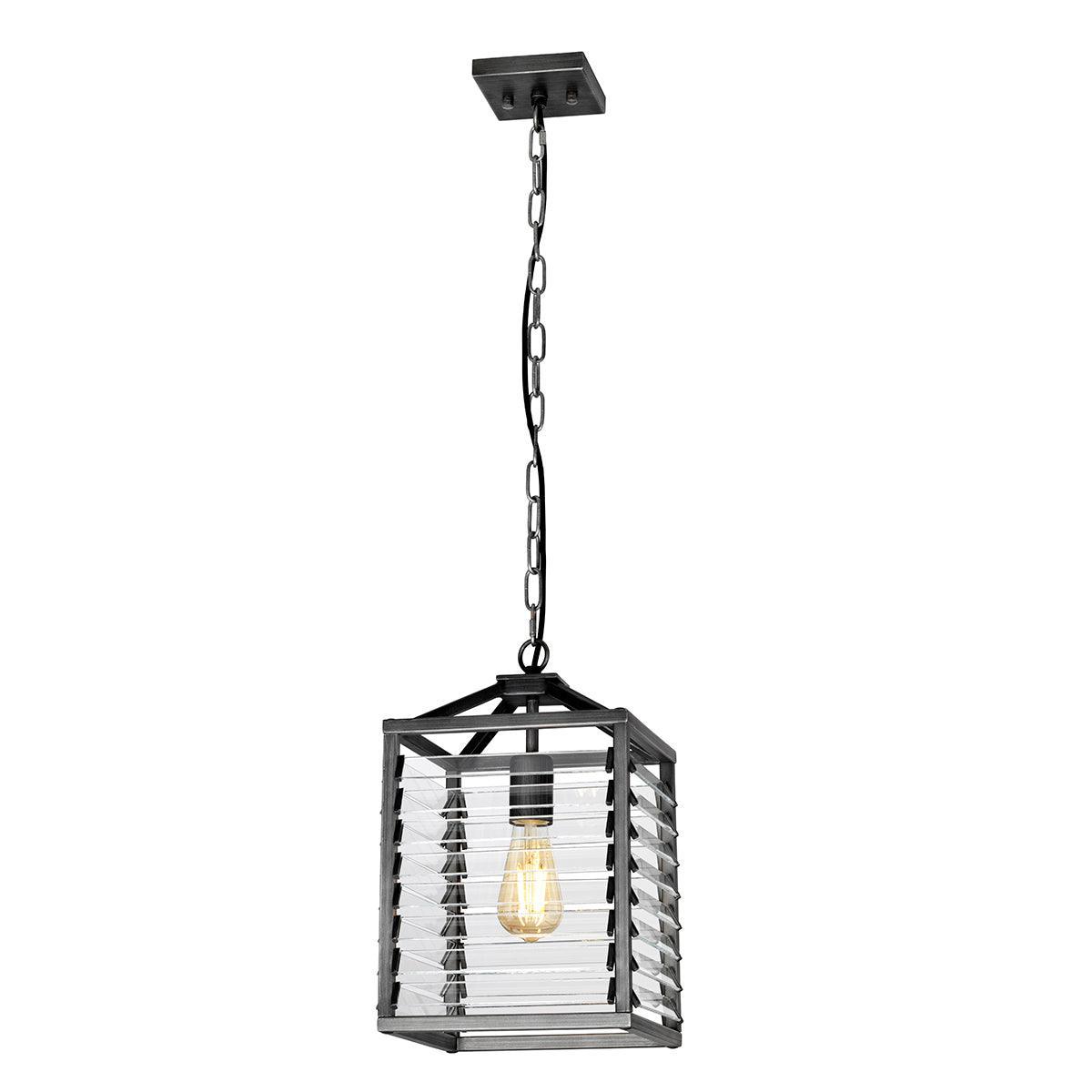 Elstead Louvre 1 Light Gunmetal Pendant - Clear Glass Slats-Ceiling Pendant Lights-Elstead Lighting-1-Tiffany Lighting Direct