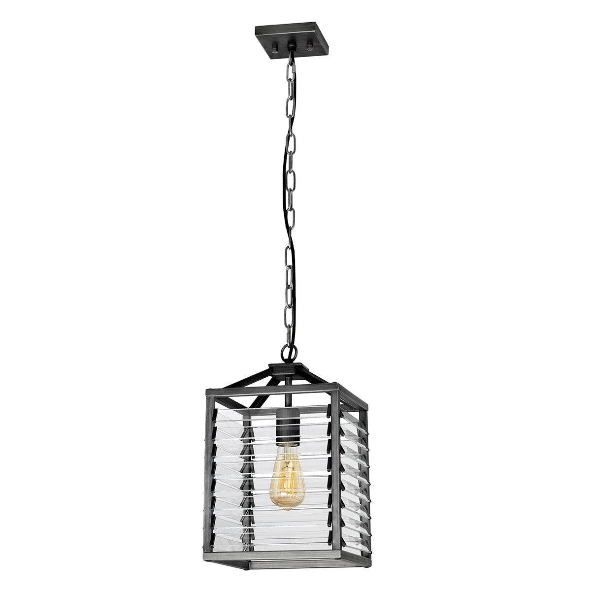 Elstead Louvre 1 Light Gunmetal Pendant - Clear Glass Slats-Ceiling Pendant Lights-Elstead Lighting-6-Tiffany Lighting Direct