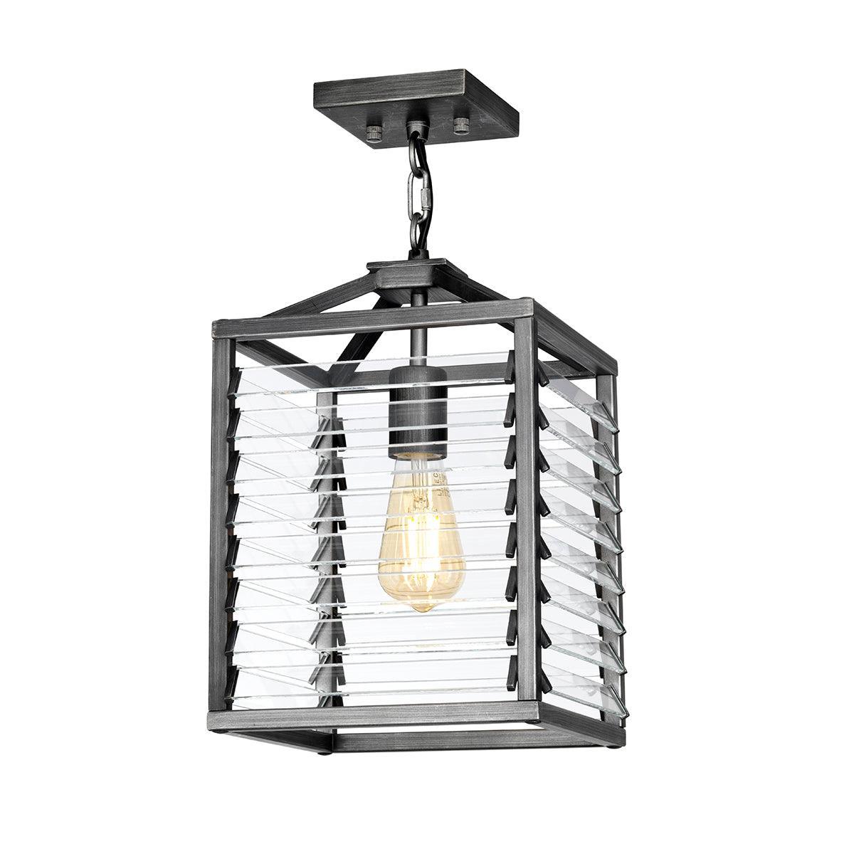 Elstead Louvre 1 Light Gunmetal Pendant - Clear Glass Slats-Ceiling Pendant Lights-Elstead Lighting-2-Tiffany Lighting Direct