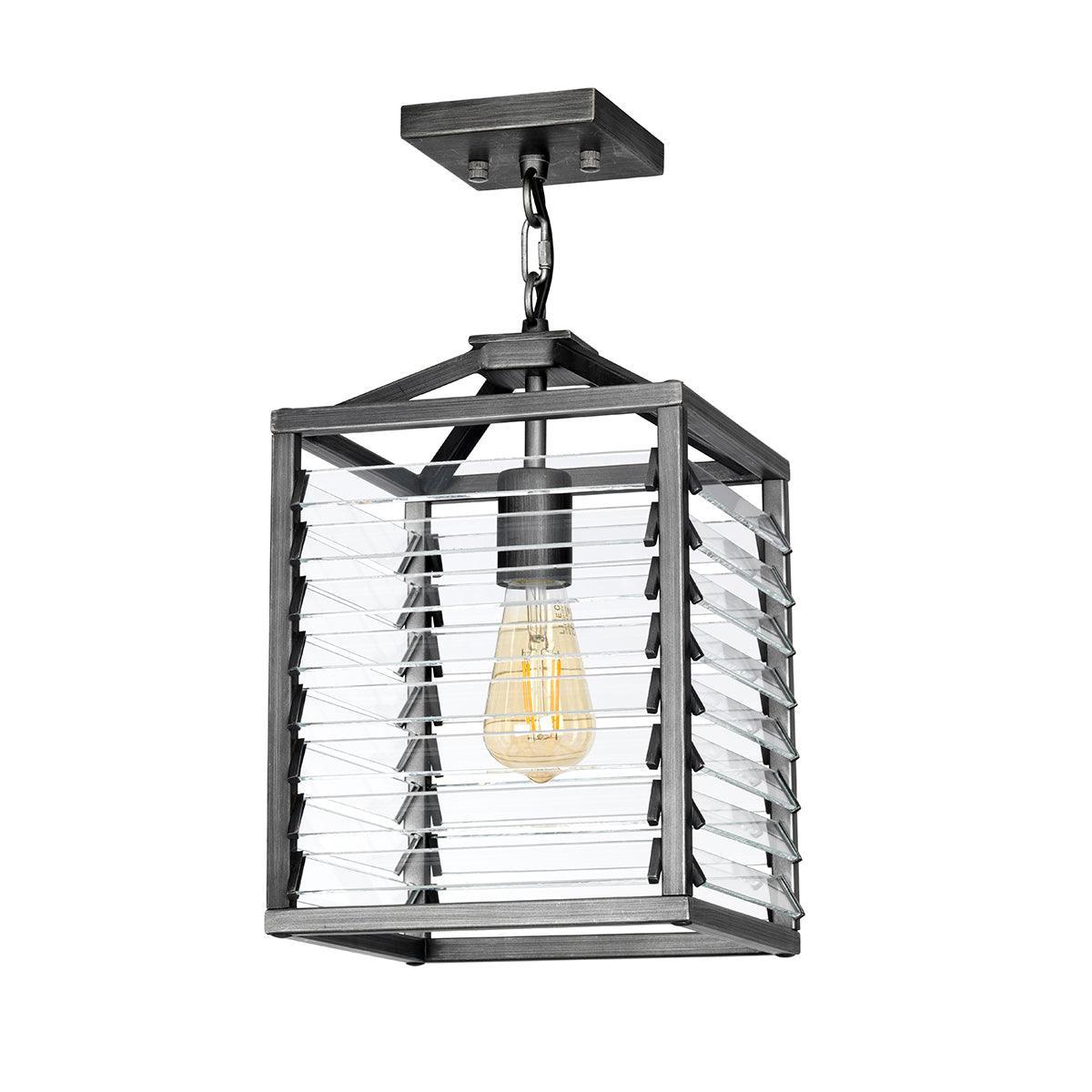 Elstead Louvre 1 Light Gunmetal Pendant - Clear Glass Slats-Ceiling Pendant Lights-Elstead Lighting-7-Tiffany Lighting Direct