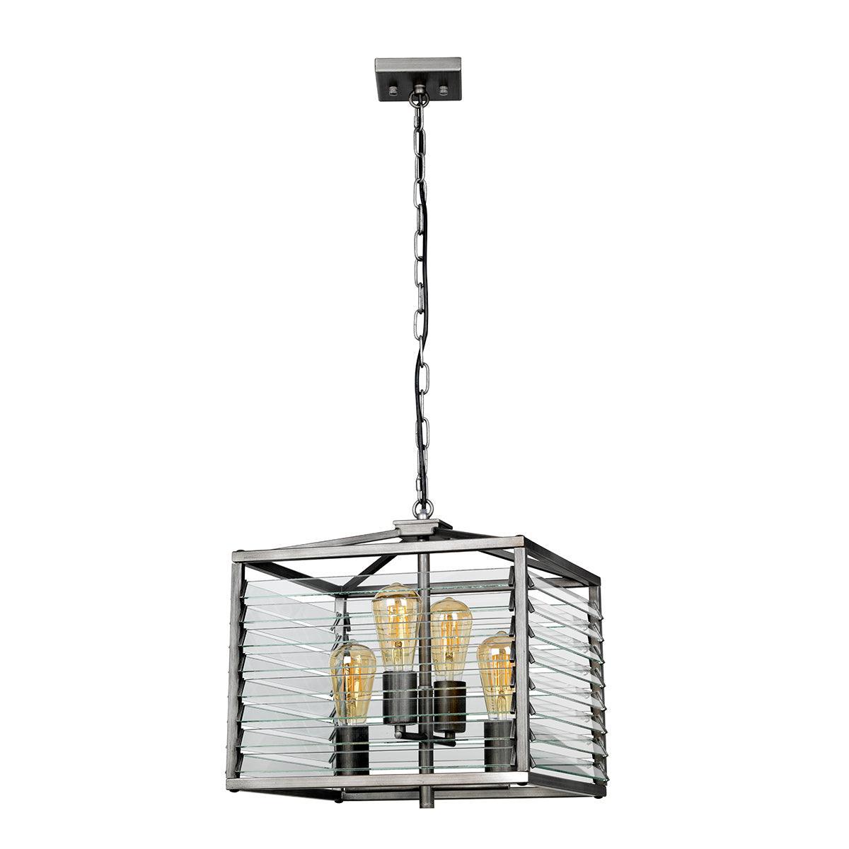Elstead Louvre 4 Light Gunmetal Pendant - Clear Glass Slats-Ceiling Pendant Lights-Elstead Lighting-4-Tiffany Lighting Direct