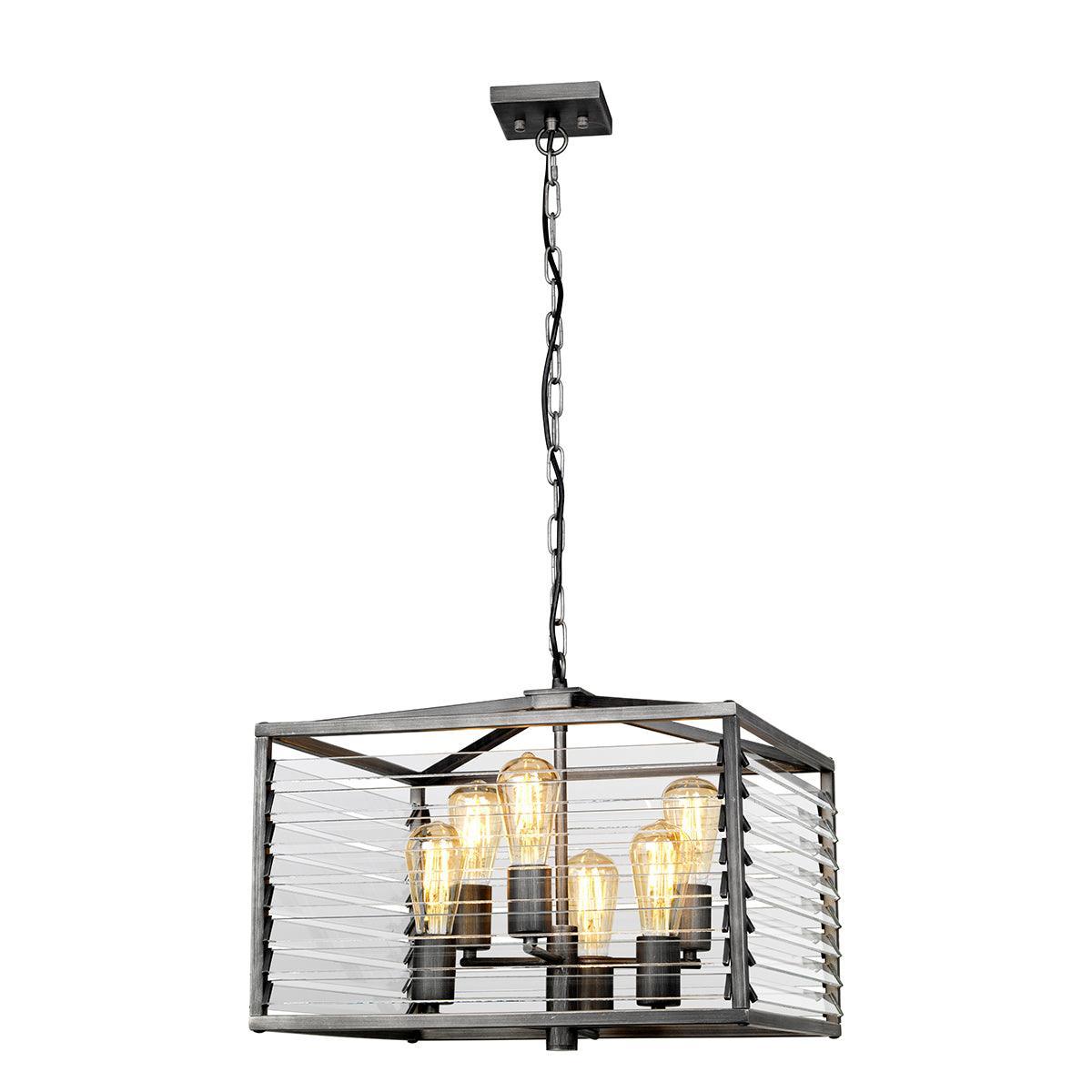 Elstead Louvre 6 Light Gunmetal Pendant - Clear Glass Slats-Ceiling Pendant Lights-Elstead Lighting-1-Tiffany Lighting Direct