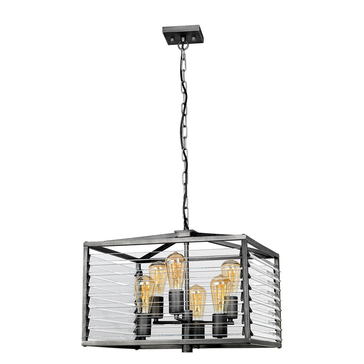 Elstead Louvre 6 Light Gunmetal Pendant - Clear Glass Slats-Ceiling Pendant Lights-Elstead Lighting-7-Tiffany Lighting Direct