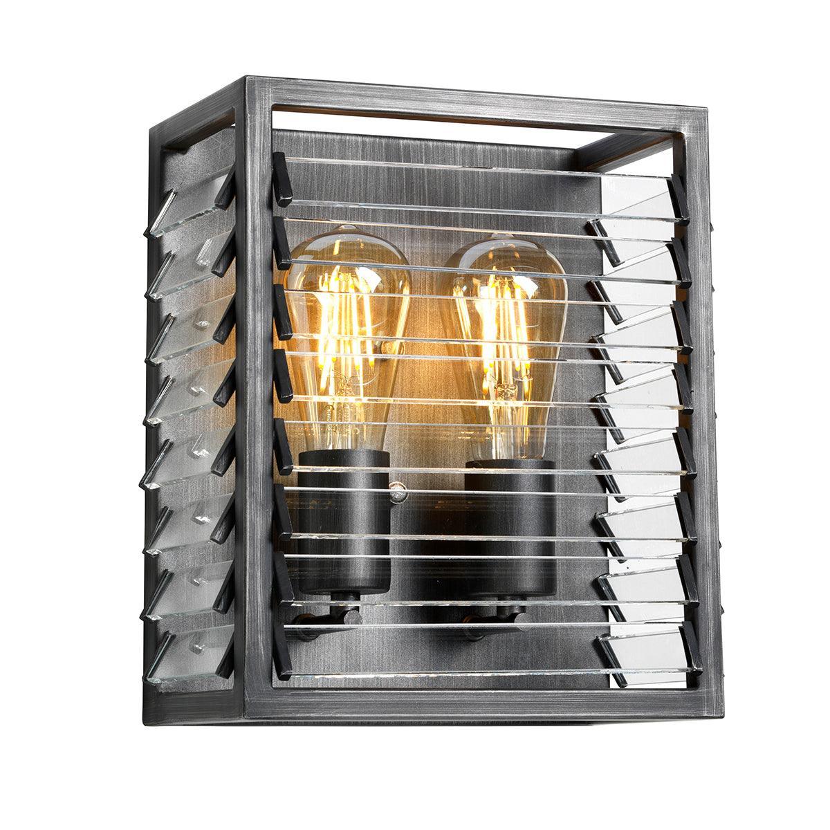 elstead louvre 2 light gunmetal wall light glass slats