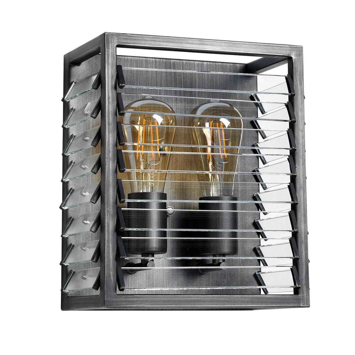 elstead louvre 2 light gunmetal wall light glass slats Close Up LED Bulb