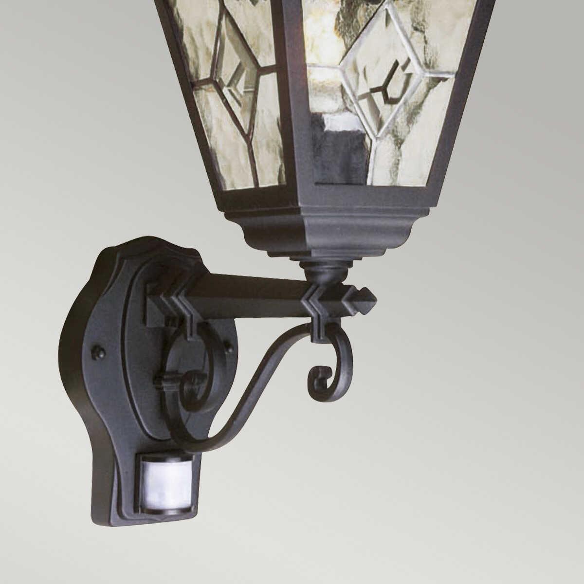 elstead norfolk black finish outdoor pir wall lantern Detailed Close Up