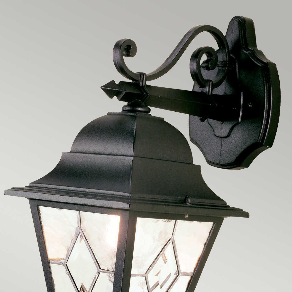 elstead norfolk black finish outdoor downlighter wall lantern Detailed Close Up