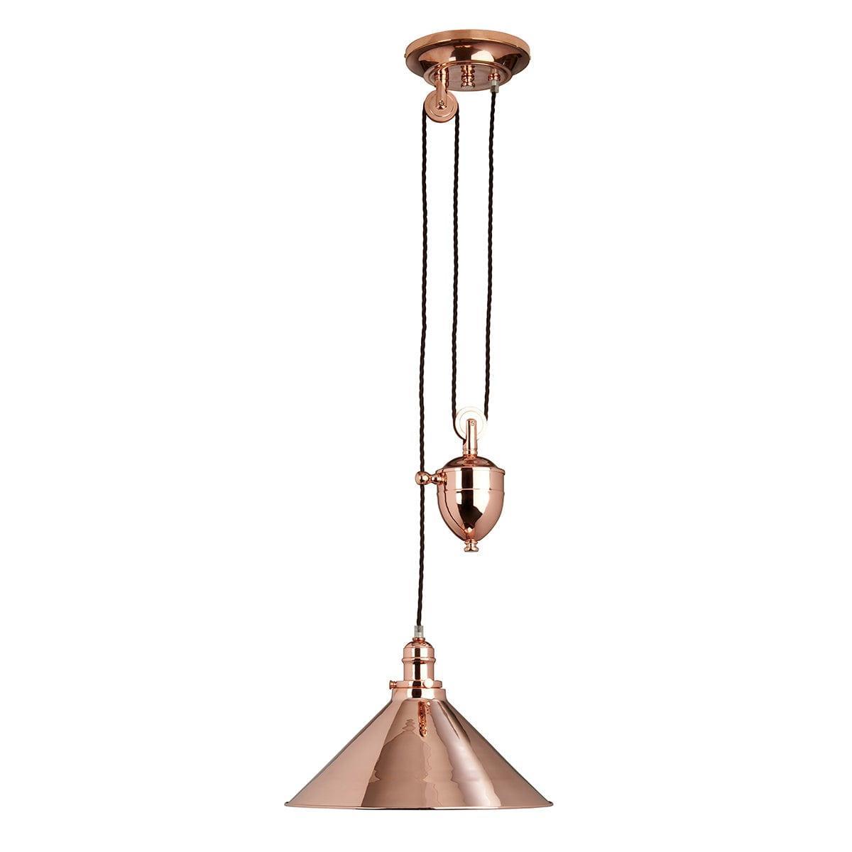 Elstead Provence 1 Light Rise and Fall Polished Copper Pendant-Ceiling Pendant Lights-Elstead Lighting-1-Tiffany Lighting Direct