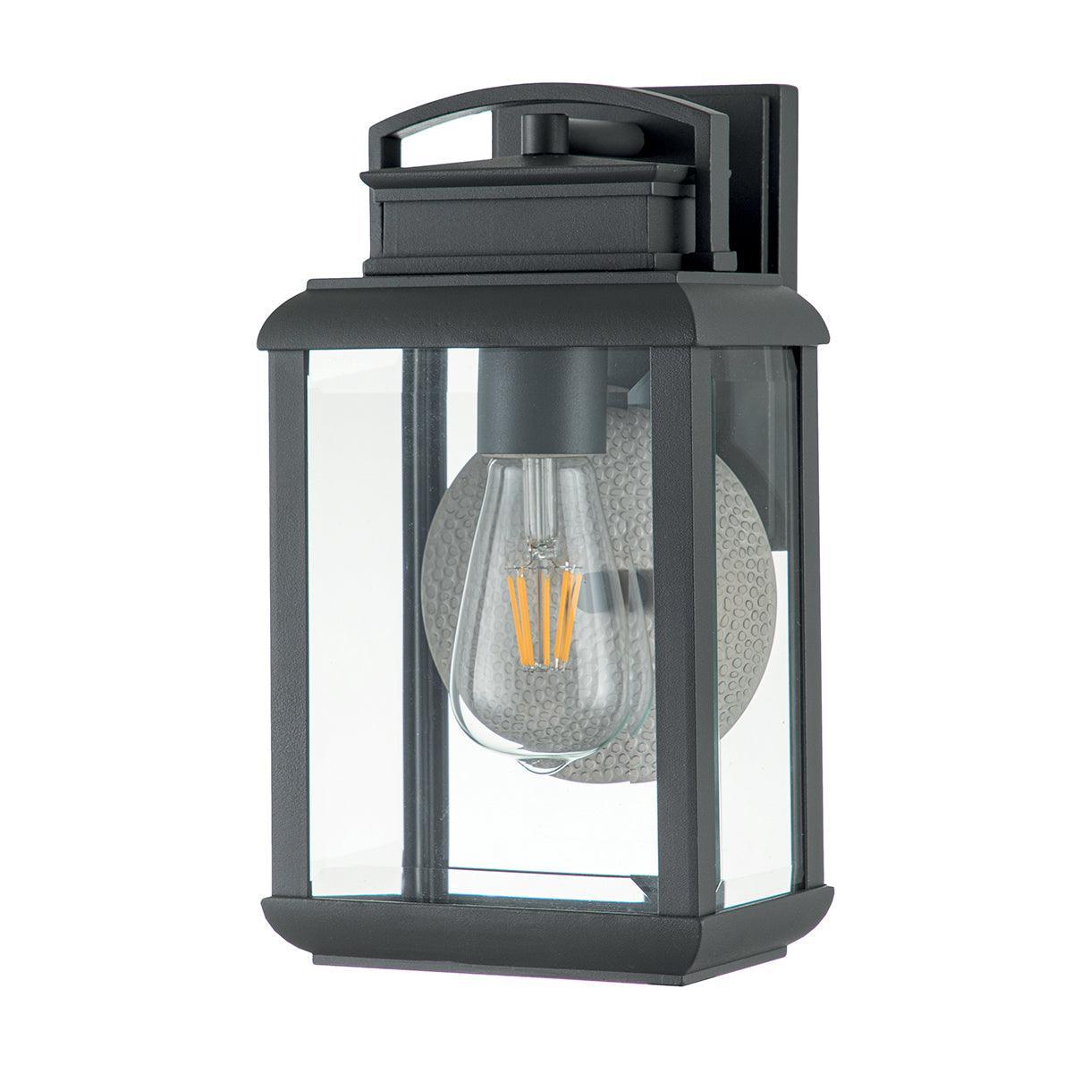 quoizel byron 1 light small graphite outdoor wall lantern Close Up LED Bulb
