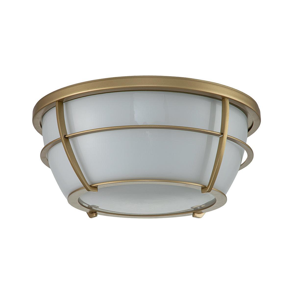 quoizel chance 2 light brass bathroom flush mount Close Up LED Bulb