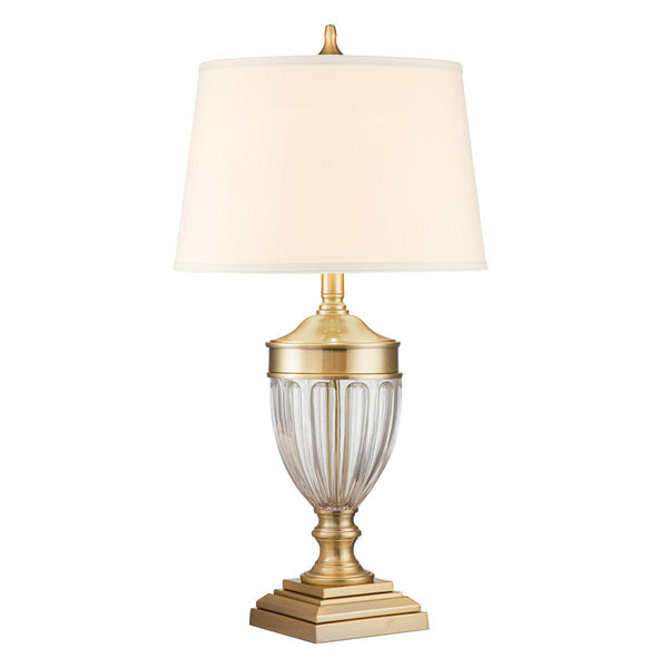 Quoizel Dennison Brass Table Lamp With Cream Shade-Elstead Lighting-Living-Room-Tiffany Lighting Direct-[image-position]