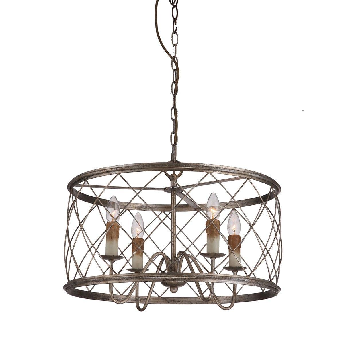 Quoizel Dury 4 Light Silver Pendant Chandelier-Ceiling Pendant Lights-Elstead Lighting-1-Tiffany Lighting Direct